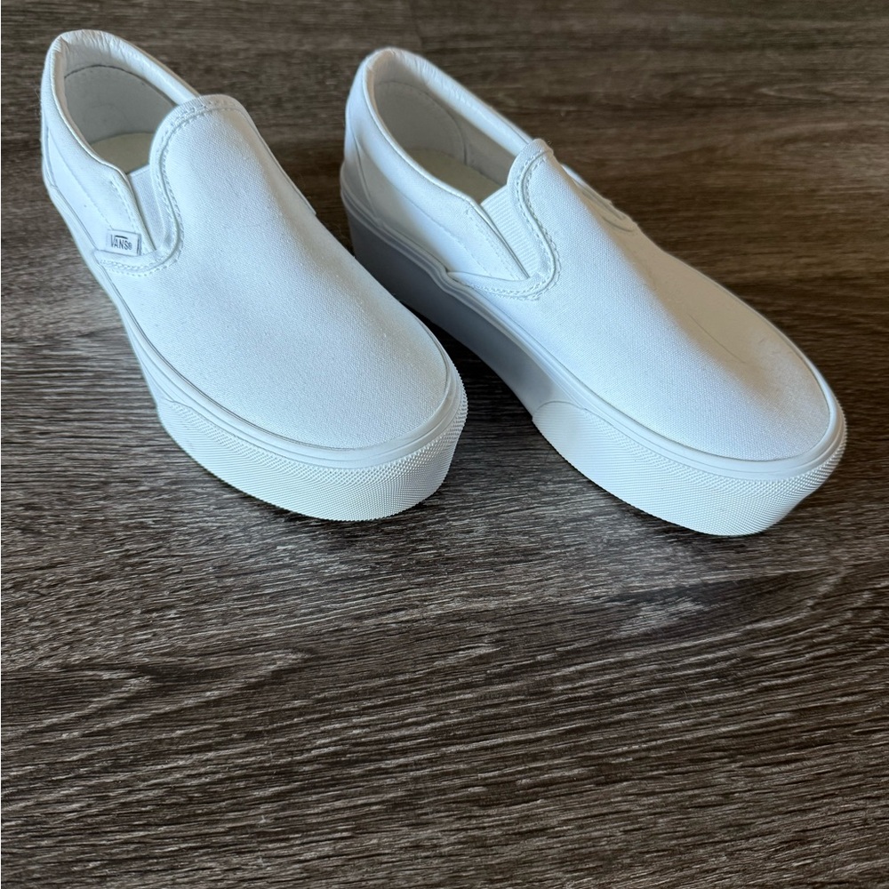 Vans White Platform Slip-On Sneakers